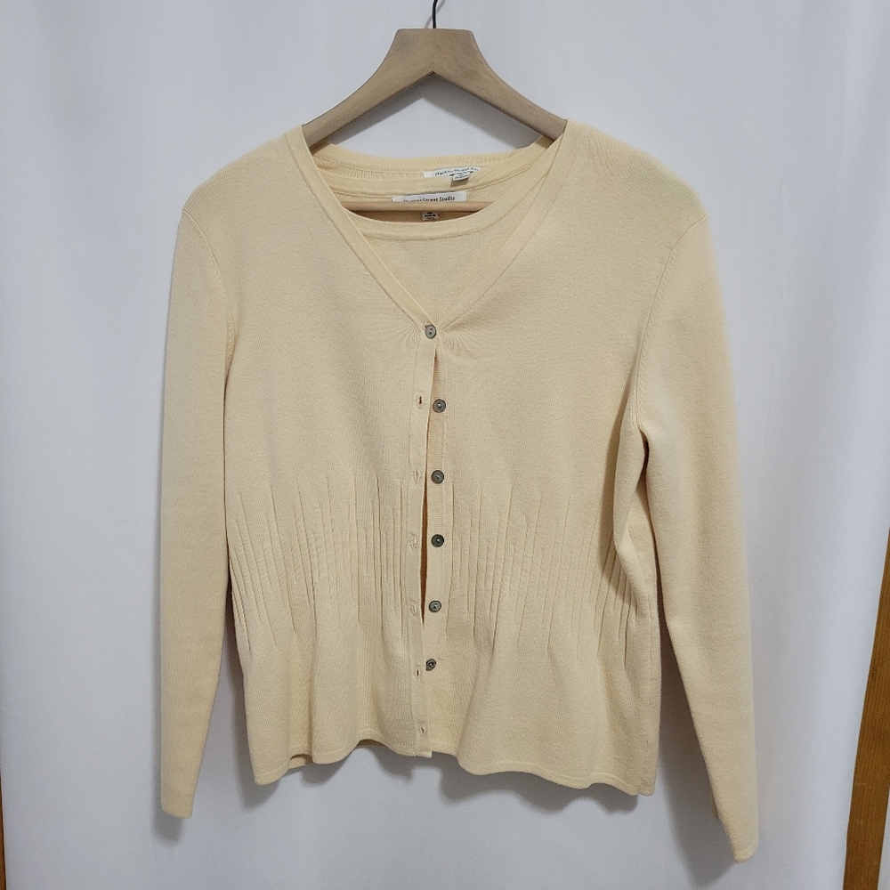 Mercer Street Studio Cream Tank Top and Cardigan, Size PM